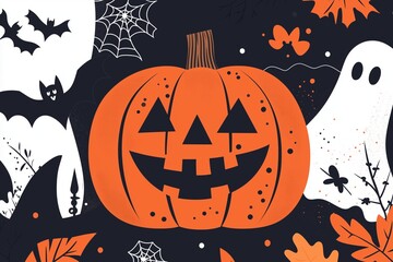 Modern Halloween Bash, Halloween poster, flat style, minimalist design, bold shapes, limited color palett