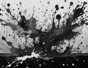 Fototapeta premium Chaotic Ink Drops Splattered Black Abstract Liquid Texture on White Background