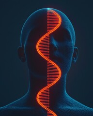 Abstract representation of human DNA structure and genetics, showcasing the connection between identity and biology.
