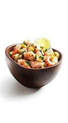 Artisanal Peruvian Culinary Display Vibrant Ceviche Platter with Citrus Infused Seafood and Earthy Corn Kernels