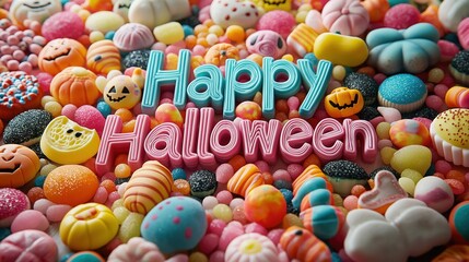 Fototapeta premium Halloween Candies with 'Happy Halloween' Message