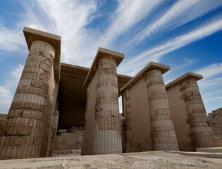 Pillars of the entry hall to the step Pyramid of Djoser in the Saqqara Necropolis near Memphis....