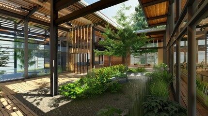 Fototapeta premium Modern Courtyard Design with Nature's Embrace