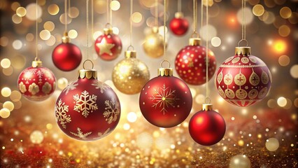 Fototapeta premium Beautiful Hanging Red Baubles with Snowflake Designs for a Classic Christmas Decoration