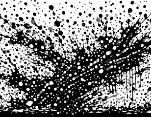 Chaotic Ink Drops Splattered Black Abstract Liquid Texture on White Background