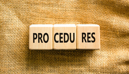 Procedures symbol. Concept word Procedures on beautiful wooden blocks. Beautiful canvas background. Business procedures concept. Copy space.