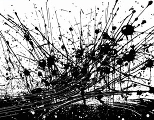 Fototapeta premium Chaotic Ink Drops Splattered Black Abstract Liquid Texture on White Background