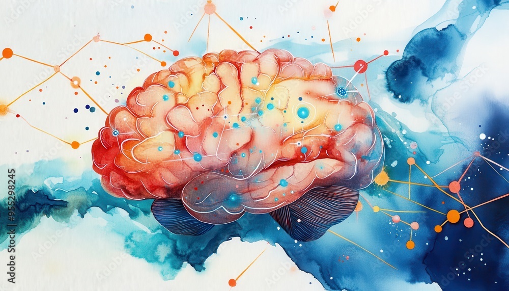 Aufkleber digital brain - watercolor painting of neural networks and ai integration