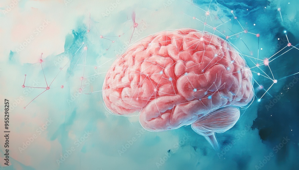 Aufkleber illuminated neural networks - watercolor brain with ai integration.
