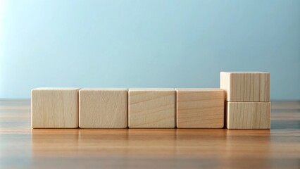 Minimalist Wooden Blocks on Wooden Surface Against Blue Background for Educational Concept