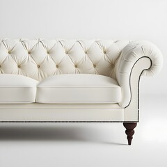 Classic Chesterfield Sofa with Tufted Leather Cushions in Minimalist White Studio Setting