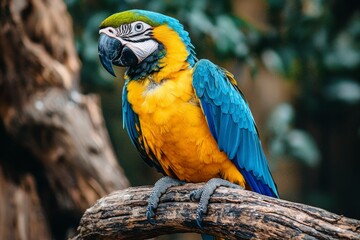 Obraz premium Blue and Yellow Macaw Perched on a Branch
