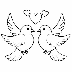 Kids' Wedding Coloring Page Doves Vector Art
