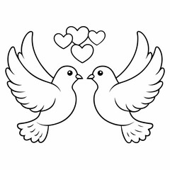Kids' Wedding Coloring Page Doves Vector Art
