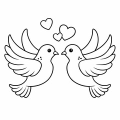 Kids' Wedding Coloring Page Doves Vector Art