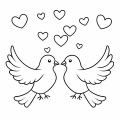 Kids' Wedding Coloring Page Doves Vector Art