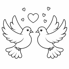 Kids' Wedding Coloring Page Doves Vector Art