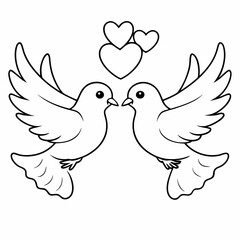 Kids' Wedding Coloring Page Doves Vector Art