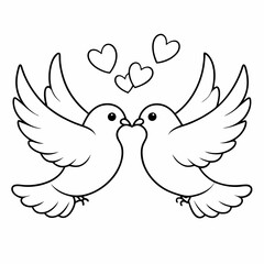 Kids' Wedding Coloring Page Doves Vector Art