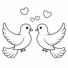 Kids' Wedding Coloring Page Doves Vector Art