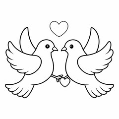 Kids' Wedding Coloring Page Doves Vector Art