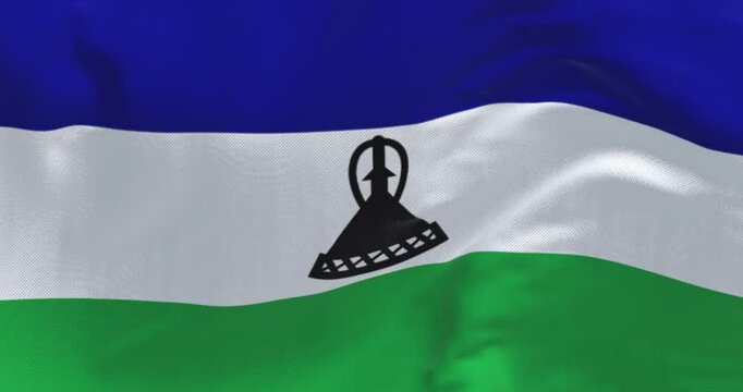 Close-up of National flag of Lesotho waving in the wind