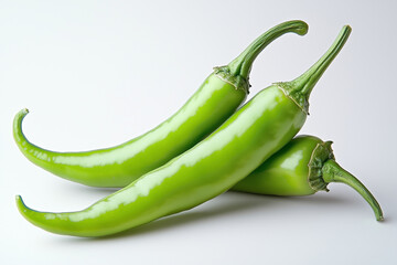 Green chili peppers on a white background