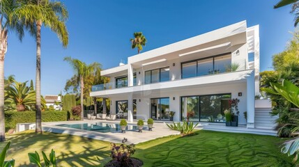 Modern Villa with Swimming Pool and Lush Gardens