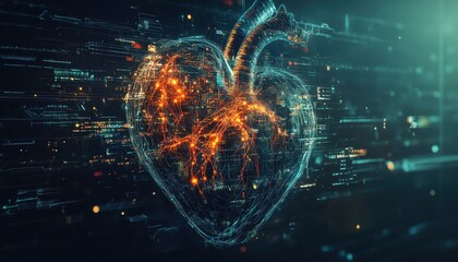 Future Fusion: Glowing Heart with Nerves and Digital Circuits Symbolizing Science, Imagination, and Emotion Blend
