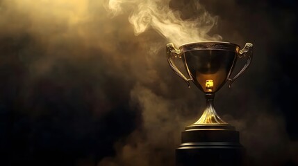 Smoking Golden Trophy Highlighting Business Achievement, A Masterpiece of  Photography on Dark Background