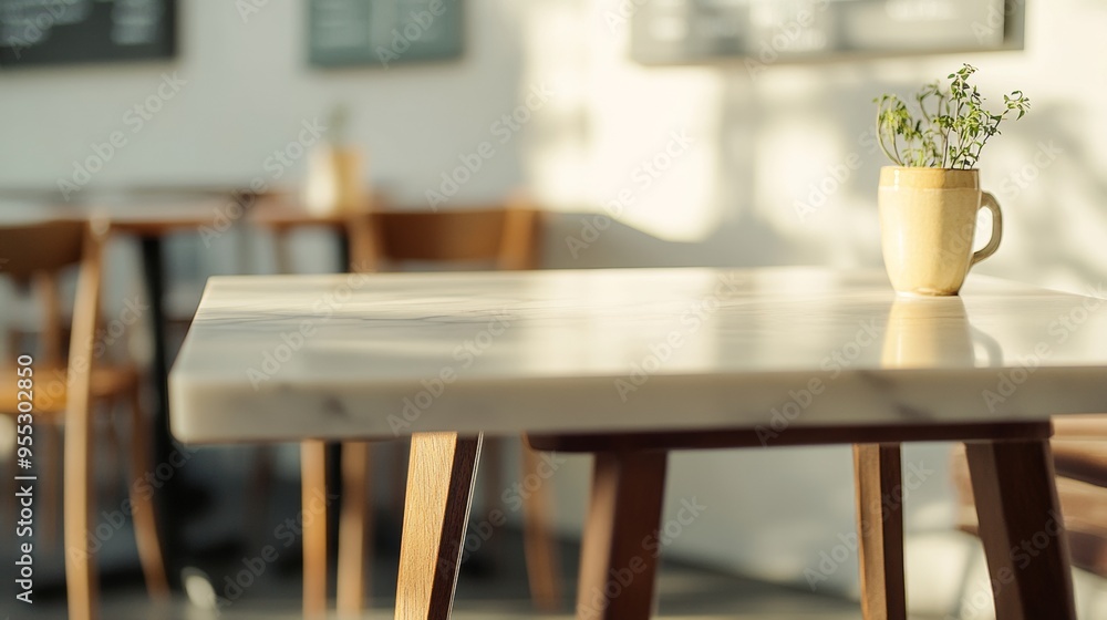 Poster elegant minimalist cream marble table surface in modern indoor setting with ambient light and warm m