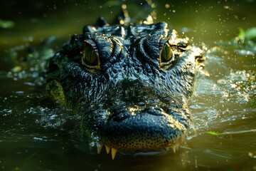 Fototapeta premium Close-up of a Crocodile's Head Emerging from Water
