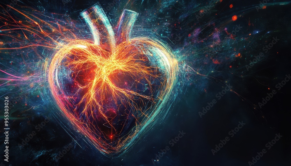 Aufkleber illuminated heart of creativity: fusion with artificial intelligence in abstract artwork