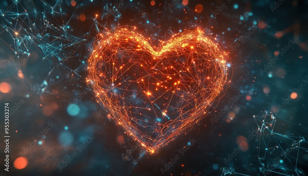 Poster illuminated heart of techno-imaginary synthesis - a digital representation of unity in science, ai, 