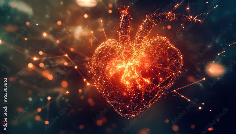 Aufkleber technological heart: creative fusion of artificial intelligence in glowing neural threads