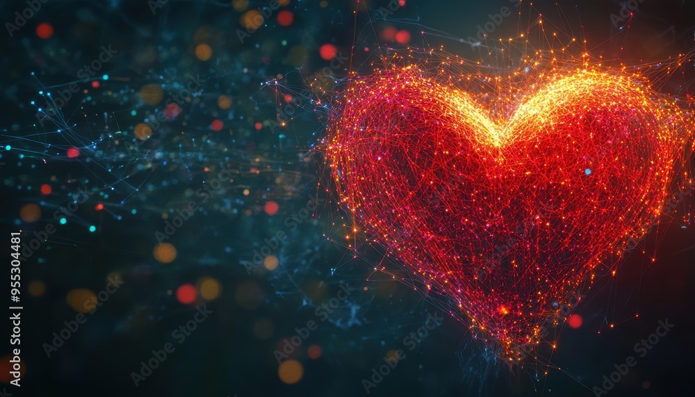 Poster connecting hearts: integration of technology and emotion through glowing digital threads