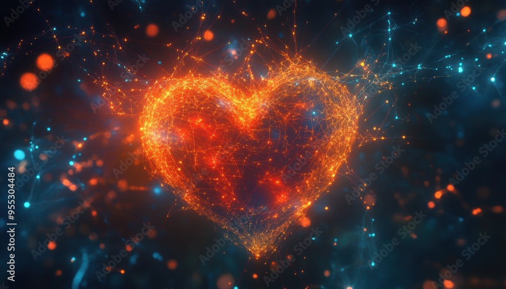 Aufkleber neural networks of imagination: abstract heart symbolizes fusion with artificial intelligence