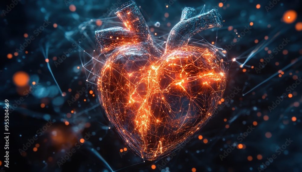 Poster fusion of creativity and technology: heart in glowing neural circuit web