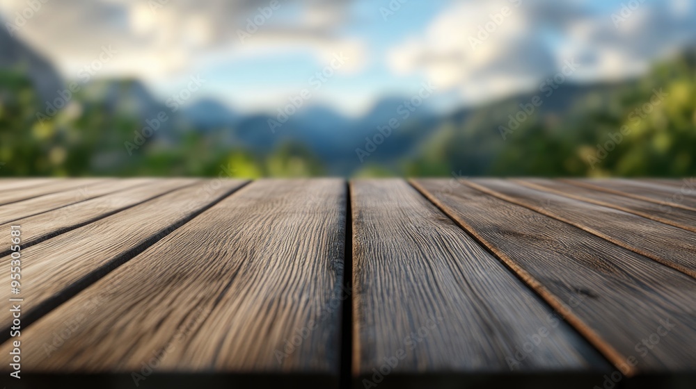 Poster 3d rendering of a wooden empty table surface with a blurred background ideal for product display or 