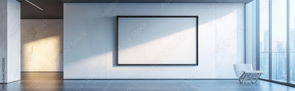 Aufkleber bright modern interior with an empty frame 3d rendering