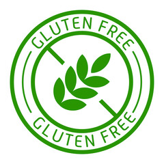 Gluten free label. Diet, label, tag, intolerance, healthy products, lifestyle, health care, disorder, indigestion, digestive system problems, disease, ear of wheat, alternative, substitute. Vector