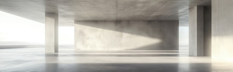 Abstract interior architecture with an empty concrete space 3D rendering