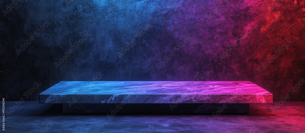 Poster 3d rendering of a grey marble tabletop against a dark black cement stone background creating a rusti