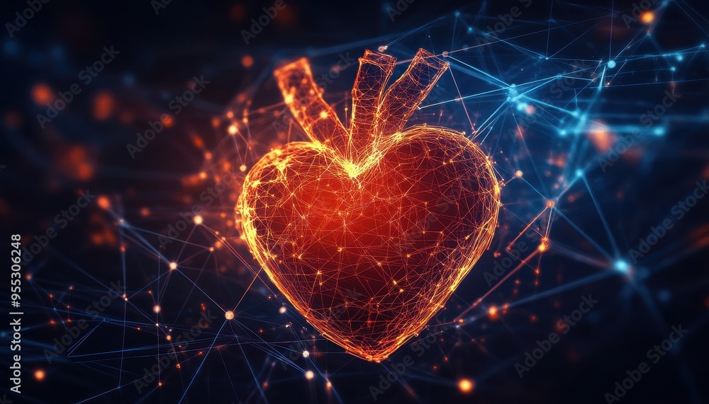 Poster digital heart of connectivity: neural network symbolizing emotions and ai integration