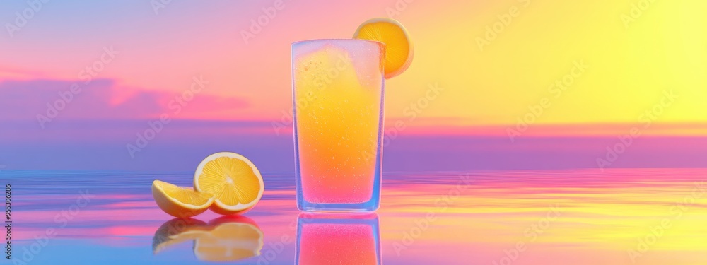 Poster 3d rendering of a refreshing lemonade soda in a glass visually appealing to enjoy