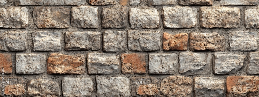 Poster 3d rendering of brickwork featuring a background wall made of stone blocks and cement joints