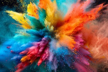 Vivid explosion of colored powder on dark background