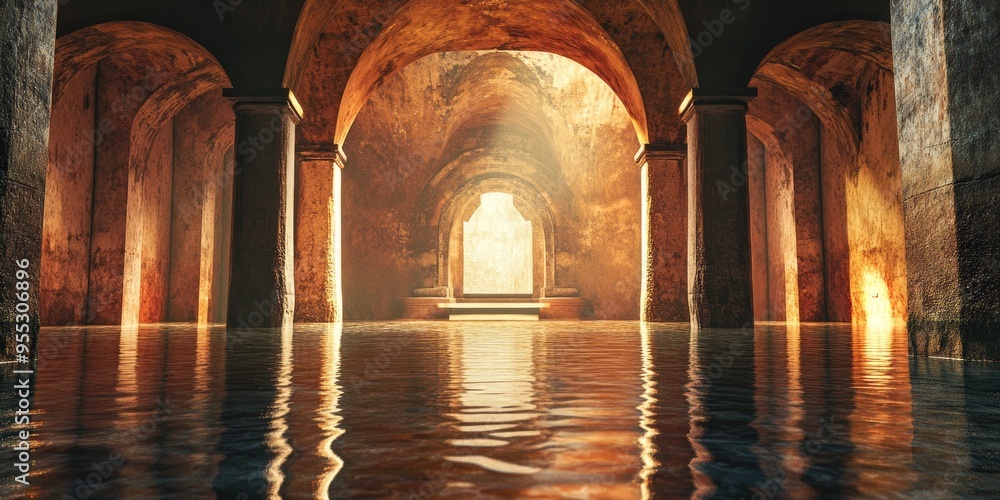 Poster 3d rendering of an interior view of a large ancient cistern