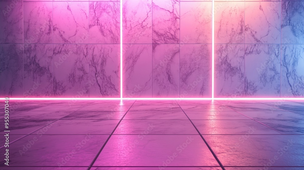 Aufkleber 3d rendering of a marble tile wall and floor creating a perspective space