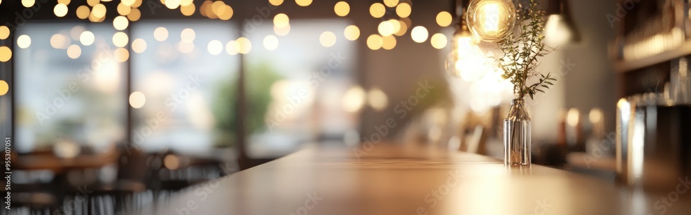 Aufkleber abstract blurred cafe restaurant scene with bokeh lights in a 3d rendering